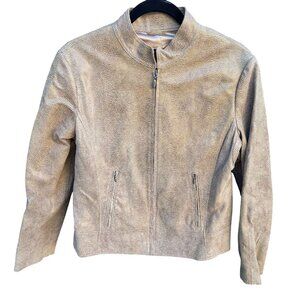 Terry Lewis Classic Luxuries Lizard Embossed Leather Bomber Jacket Zip Pockets S